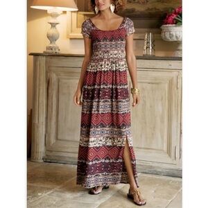 J JILL Maxi Dress Size Small Petite Flowy Boho Patterned Marcelo Hippie Festival